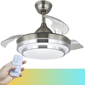 Bella Depot Retractable Ceiling Fan with Lights and Remote, 42″ Retractable Fan Ceiling Light, Ceiling Fans with 3 Color Change, Timing Options, Silent Noiseless for Dining Room Bedroom Living Room