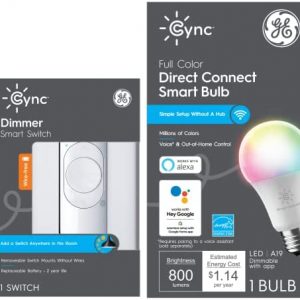 GE CYNC Smart Home Starter Kit, Smart Bulb and Dimmer Switch, Bluetooth and Wi-Fi Enabled, Alexa and Google Assistant Compatible
