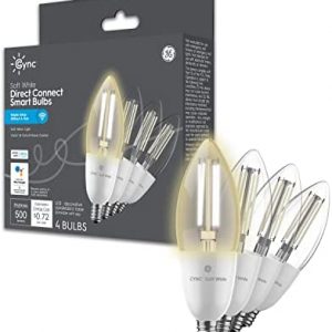 GE CYNC Smart LED Decorative Light Bulbs,Soft White, Bluetooth and Wi-Fi Lights, Works with Alexa and Google Home, Candelabra Base (4 Pack)