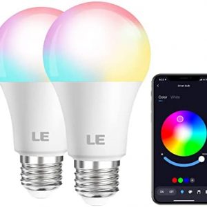 LE Color Changing Light Bulbs, Bluetooth Smart LED Bulb, Dimmable via App, 60 Watt Equivalent, 2700K-6500K Tunable White, A19 E26 RGB Bulb for Bedroom Home Party and More, 2 Pack