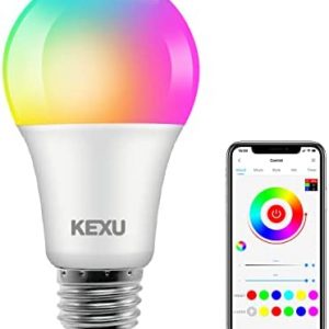 KEXU Smart Light Bulbs RGBW Color Changing Light Bulbs Smart Bulbs Work with Alexa & Google Assistant Equivalent A19 E26 8.5W No Hub Required Dimmable Tunable LED WiFi Light Bulb, 1 Pack