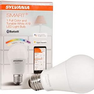 Sylvania Smart Bluetooth A19 Full Color and Tunable White Light Bulb, 60W, Dimmable, for Alexa / Apple HomeKit / Google Assistant – 1 Pack (75627)
