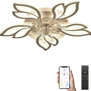AONNTOO LED Dimmable Ceiling Fan with Light, 25.6″ Flower Ceiling Light, Modern Bladeless Ceiling Fan with Remote, 6 Wind Speeds Reversible Ceiling Fans for Bedroom,Children’s Room( Lucky Flower )