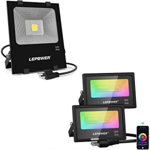 LEPOWER 50W LED Flood Light Outdoor+20W Smart LED Flood Lights Outdoor WiFi Dimmable Color Changing Stage Light