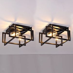 2 Pack Industrial Black Flush Mount Ceiling Light,2-light E26 Super Bright Farmhouse Light Fixtures Ceiling Mount, Anti-Corrosive Black Rustic Ceiling Light Fixtures for Hallway, Kitchen, Porch,etc