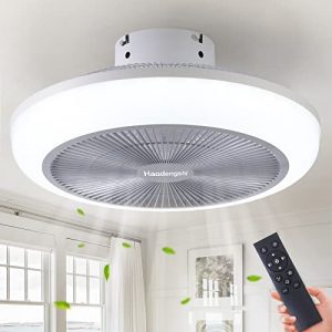 haodengshi 18″ Smart Ceiling Fan with Light, Low Profile Bladeless Ceiling Fan with Light, 3 Speeds 3 Light Color Ceiling Fan with Light for Kitchen Bedroom
