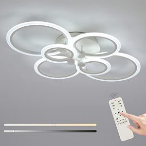 SJV Modern Ceiling Lights- Dimmable LED Ceiling Lamps 31.4″ Flush Mount LED Chandelier Lighting Fixture White 6 Rings Light for Living Kitchen Dining Room, Bedroom 3000/4000/6500K with Remote