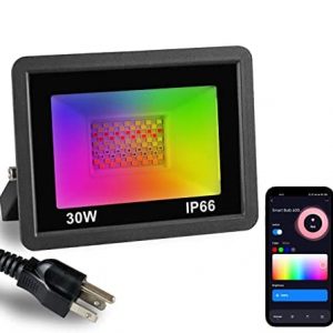 30W LED Flood Light Outdoor, Smart Wifi RGBCW Floodlight with APP Control, IP66 Waterproof Spotlight, DIY Color Changing Stage UpLight, Music Sync Wall Washer Lights for Party Christmas Halloween