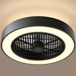 DAFOLOGIA Ceiling Fan with Lights Enclosed Low Profile Fan Light LED Remote Control Dimming 6-level wind speed Flush Mount Ceiling Light with Fan Reversible Blades Hidden Electric Fan (Black)