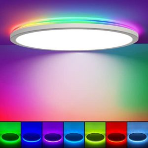 Annaror RGB LED Flush Mount Ceiling Light with Remote, 12 Inch Color Changing Light Fixture Dimmable 3000K-6500K, 24W Thin Round Ceiling Light for Bedroom Kids Room Living Room