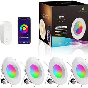 6 inches Led Recessed Lighting, GreenSun Wi-Fi Smart Recessed Light Voice Control Color Changing Light, Dimmable RGBCW 15W 4-Pack (Hub Included)