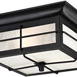 Westinghouse Lighting 6204800 Orwell Two-Light Outdoor Flush-Mount Fixture, Textured Black Finish on Steel with Frosted Seeded Glass
