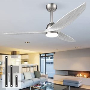 NJPP 56“ Outdoor Ceiling Fans with Lights for patios,3 Wood Blade Farmhouse Modern Ceiling Fan with Lights and Remote, Revisable DC Motor,Indoor Bedroom Kitchen Ceiling Fan Light