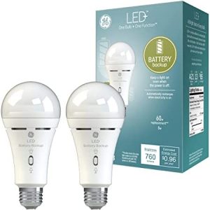 GE LED+ Battery Backup Light Bulb, Emergency Light Bulb for Power Outages, Flashlight Bulb, A21 Light Bulb (2 Pack)