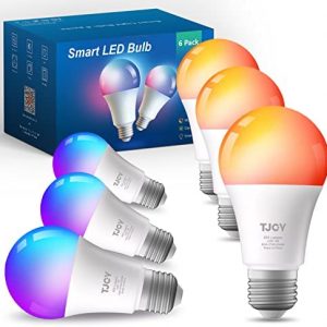 TJOY Bluetooth Light Bulb, Smart Light Bulbs with App Control, RGB Color Changing Led Light Bulbs Music Sync, Led Smart Light Bulb for Room, A19 E26 800LM, 6 Pack (Not Support Alexa/Google/WiFi)