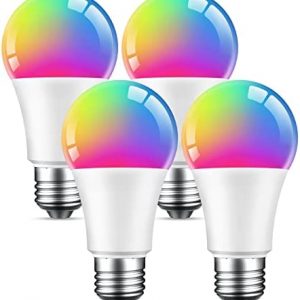 Beantech Smart Bulb, WiFi Light Bulbs, Color Changing Light Bulb, Smart Light Bulbs Work with Alexa & Google Assistant, A19 RGB Alexa Light Bulb, RGB+White, Dimmable LED Light Bulbs, 4 Pack