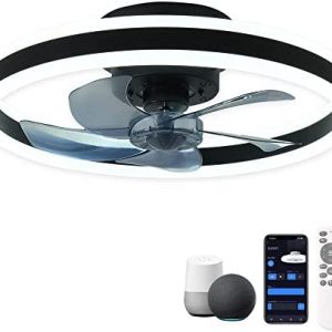 CHANFOK Smart Ceiling Fans With Lights Compatible with Alexa and Google Assistant 20″, Low profile Ceiling Fan With Lights Remote,APP Control,6 Speed Reversible Blades for Bedroom/ Living Room
