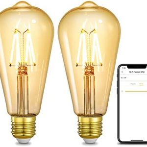 Linkind Smart Edison Bulbs, WiFi LED E26 Edison Bulbs, Dimmable ST64 Vintage Filament Light Bulb, 45W Equivalent, 2200K Soft White, 350lm, Compatible with Alexa, Google Home, No Hub Required, 2 Pack