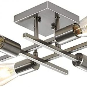 4-Light Semi Flush Mount Ceiling Light, Modern Brushed Nickel Close to Ceiling Light Fixtures, Easy Assembled, Youroke House Indoor Ceiling Lights for Bedroom Living Room Entryway