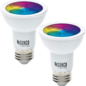 Sunco Lighting Smart WiFi LED Light Bulbs, PAR20 Dimmable LED Smart Bulb, Color Changing RGBCW, 5W, Outdoor Flood Light, Compatible with Amazon Alexa & Google Assistant – No Hub Required 2 Pack