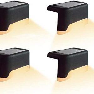 4X Black Solar Step Light 200MAH Battery Waterproof IP65 Smart Light Control Outdoor Fence Light 1.2V 0.2W Warm White Light