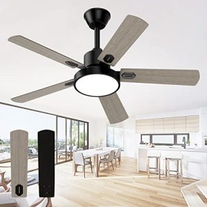 CLUGOJ Ceiling Fan with Light, Outdoor Ceiling Fan with Remote Control, 52-inch Antique Ceiling Fan with 5 Reversible Maple/Black Finish Blades for Patio Farmhouse Bedroom, Matte Black