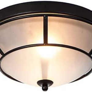 ENGELCH Black Flush Mount Ceiling Light, Classic Dome Light Fixtures Ceiling Mount, 2-Light Farmhouse Vintage Frosted Glass Ceiling Lamp for Hallway Bedroom Living Room Kitchen Bar