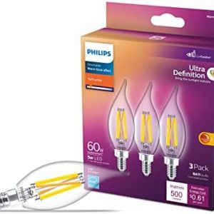 Philips LED Ultra Definition Flicker-Free Dimmable, Eye Comfort Technology, Soft White 2700K BA11 Clear Glass Light Bulb, 700 Lumen, 6.6W=75W, E26 Base, Title 20 Certified, 3-Pack (564492)