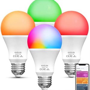 Bright Smart Light Bulbs 13W A19 Music Sync Wifi RGBCW Color Changing Light Bulb Work with Alexa, Google, 120W Equivalent, 1300 Lumens, 2700K-6500K Tunable Alexa Light Bulb, Dimmable Smart Bulb,4 Pack