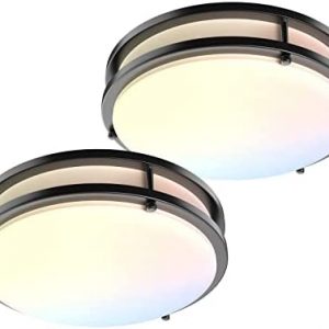 LED Flush Mount Ceiling Light Fixture,13inch 40W[500W Equiv] 4000lm Dimmable Kitchen Light Fixtures, 3000K/4000K/5000K Black Ceiling Lamps for Bedroom, Bathroom, Hallway, Laundry, Stairwell-2Pack
