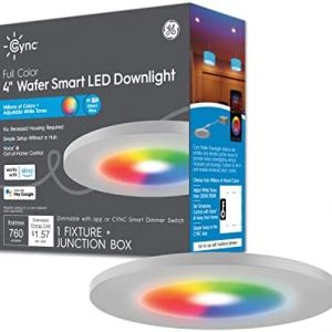 GE CYNC Smart LED Wafer Downlights, Color Changing and White Tones Wafer Lights, No Recessed Housing Required, 4 Inches (Pack of 3) (CFIXCNLR4C1-OT)