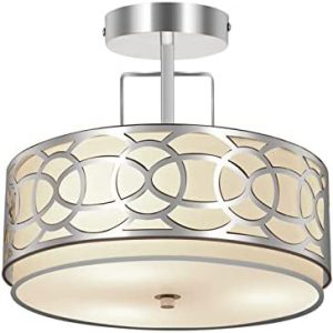 3 Light Semi Flush Mount Ceiling Light, 13 Inch Semi Flush Drum Light, Brushed Nickel Flush Mount Ceiling Light, Close to Ceiling Light Fixtures for Bedroom, Kitchen, Hallway (Bulbs Not Include)