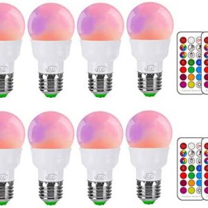 iLC RGB LED Light Bulb, Color Changing 40W Equivalent, 450LM Dimmable 5W E26 Screw Base RGBW, Mood Light Flood Light Bulb – 12 Color Choices – Timing Infrared Remote Control Included (8 Pack)