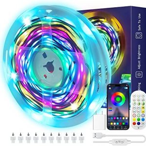 Daymeet 32.8ft Led Lights for Bedroom, 5050 RGB-IC Led Strip Lights USB Smart Light Strips APP Control Music Sync Color Changing Led Strip Lights with Remote for Home Party TV Christmas Decoration