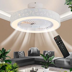 MengWL Modern Ceiling Fan with Lights and Remote,Low Profile Ceiling Fan Dimmable 3-Color Ceiling Fans with Lights 3-Speed Flush Mount Ceiling Fans Indoor with Light Quiet Fan for Bedroom 72W 20inch