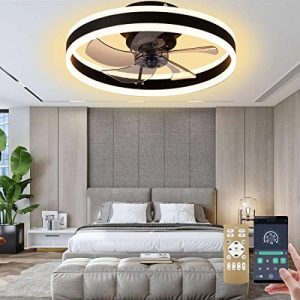 LENIVER 20″ Smart Ceiling Fan with Lights Remote APP Control, Modern Flush Mount Bladeless Ceiling Fan, Dimmable 6 Speeds Low Profile Ceiling Fans with Light for Bedroom Living Room Kitchen – Black