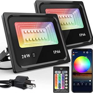 2 Pcs LED Floodlight Outdoor 20W, Smart Floodlight Color Changing, RGBW Warm White & 16 Million Colors, 20 Modes, IP66 Waterproof
