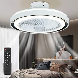 Ceiling Fans with Lights, 20” Modern ceiling fan with lights remote control,Flush Mount Bladeless ceiling fan 3 lights 72W 3-Color Enclosed Low Profile Ceiling Fans, 3-Gear Wind Smart Timing Dimmable