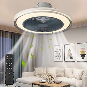 EIHIWD 20in Ceiling Fan with Lights Remote Control Low profile Ceiling Fan Modern Small Bladeless Ceiling Fan Flush Mount Smart Ceiling Fan 72W 3 Color 3 Speed Enclosed Invisible Fan Lights Kids Room