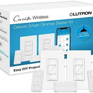 Lutron Caséta Deluxe Smart Dimmer Switch (2 Count) Kit with Caséta Smart Hub | Works with Alexa, Apple HomeKit, Ring, Google Assistant | P-BDG-PKG2W-A | White