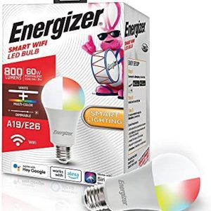 Energizer Connect Smart A19 LED White & Multi-Color RGB Light Bulb with Voice Control and Remote Access Through Your Smartphone | Compatible with Alexa and Google Assistant