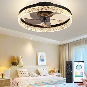 CACCISUN 20″ Smart Ceiling Fan with Lights Remote Control, Modern Flush Mount Bladeless Ceiling Fans, Low Profile Indoor Ceiling Fan Light Kit for Bedroom Living Room Dining Room Kitchen – Black