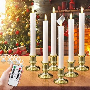 LXZNCD Christmas Window Candles, 6 Pack Flameless Taper Candles Battery Operated with Remote & Timer, 3D Wick Flickering Ivory Window Candles Stick for Christmas/Home/Wedding