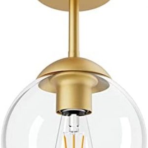 Aoceley Semi Flush Mount Ceiling Light, Golden Clear Glass Shade Ceiling Light Fixture, Gold Farmhouse Ceiling Light Fixture for Hallway Passway Kitchen Corridor Bathroom Bedroom (Bulb Excluded)
