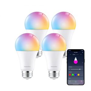 SwitchBot Smart LED Light Bulb – Color Changing Dimmable WiFi&Bluetooth Bulb Works with Alexa&Google, RGBCW Multicolor Warm White E26 10W 800lms Equals 60W Bulb, 2.4GHz Only, No Hub Required (4 Pack)