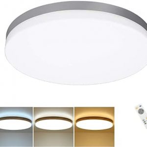 DLLT 24W Modern Dimmable Led Flush Mount Ceiling Light Fixture with Remote-13 Inch Round Close to Ceiling Lights for Bedroom/Kitchen/Dining Room Lighting, Timing, 3000K-6000K 3 Light Color Changeable