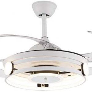 42-Inch Modern Led Ceiling Fan with Light Kit Remote Control, 3 Lighting Colors & 3 Speed & Smart Timer, Silent Motor Retractable Fan Chandelier for Bedroom Kitchen Living Room Office(White)