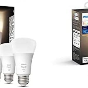 Philips Hue 476977 A19 Smart Light Bulb, 4 Pack, White, 4 Count & White 2-Pack LED Smart Candle, Bluetooth & Zigbee Compatible (Hue Hub Optional),Compatible with Alexa & Google Assistant
