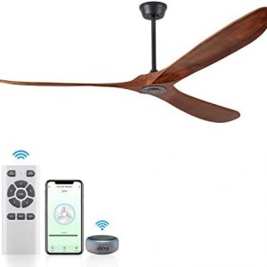 Chriari 70” Ceiling Fan with Remote/App/Voice Control, Wood Ceiling Fan with 3 Walnut Blades and Reversible DC Motor, Supports 5 Speeds and Smart Timing, Compatible with Alexa/Google Assistant/Siri