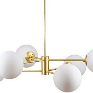 Linea di Liara Caserti Gold Sputnik Chandelier Modern Ceiling Light 6 Glass Globe Lights Mid Century Modern Chandelier for Dining Room Kitchen Bedroom Sputnik Light Fixture, UL Listed